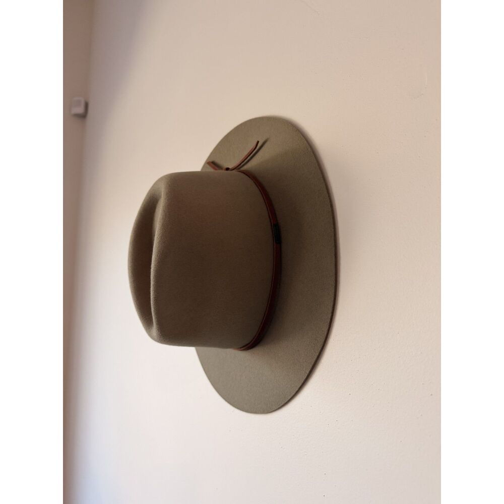 Brixton Messer Fedora Hat Khaki Taupe 100% Wool Size M 7 1/4 58cm Leather Band